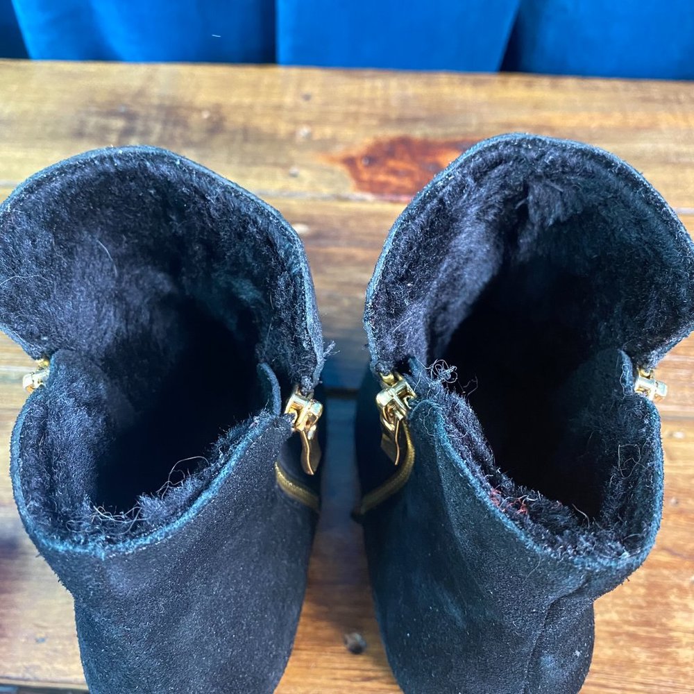 Saks Fifth Avenue Faux Fur Lined Wedge Bootie Black - Picture 7 of 8